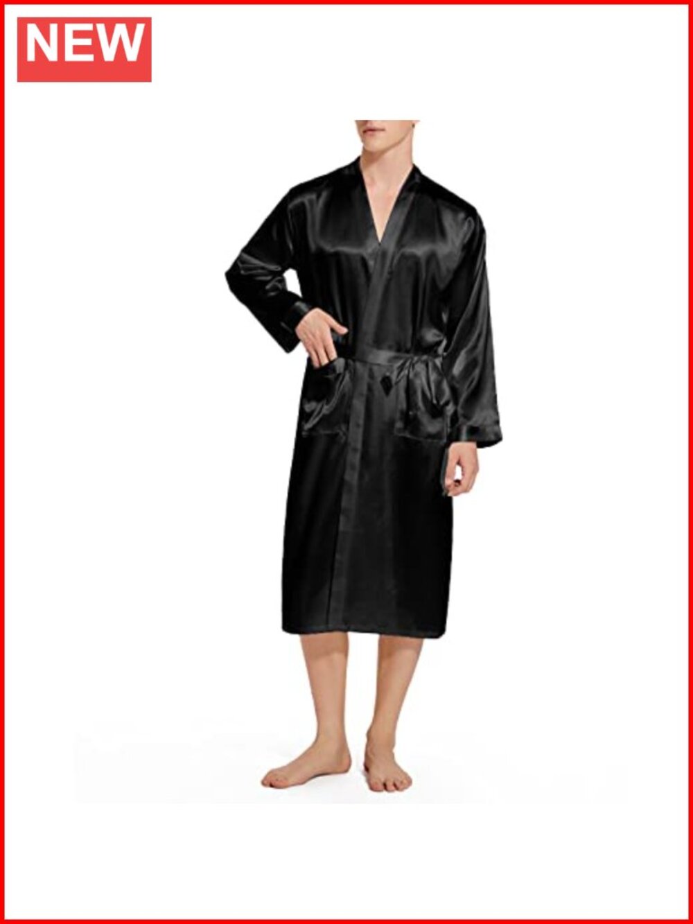 Men's Silk Satin Kimono Robe Long Sleeve Lightweight Bathrobe Sleepwear